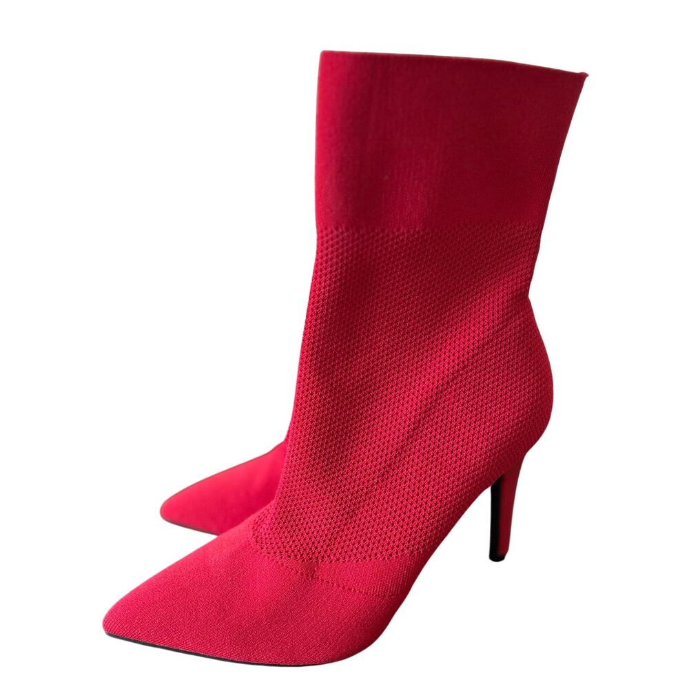 Brash Red Sock Boots Pointed Toe Stiletto Heels maximalist statement glam 8
